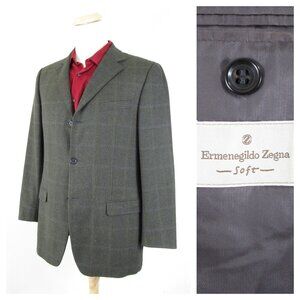 Ermenegildo Zegna Soft Gray Check Plaid Wool Cashmere Sport Coat Size 42R